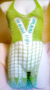 Aida Nuisette Tricotée Verte Perles Bleues Taille Standard