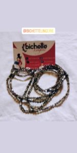 Ceinture en perles/ Bine-Bine Amy Argent et Noir