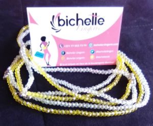 Ceinture en perles/ Bine-Bine Amy Jaune et Blanc