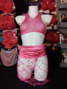 Ensemble Tricoté Rose Sexy Pagne + Top  S/M