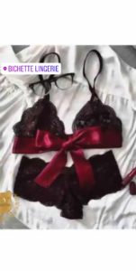 Ensemble Soie/Dentelle Rouge Noir