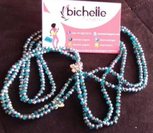 Ceinture en perles/ Bine-Bine Amy Bleu Argent
