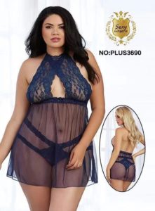 Curvy Nuisette Grande Taille Dentelle Bleue