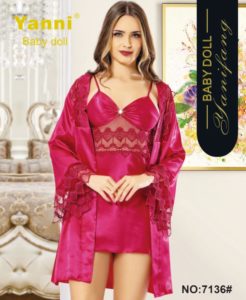 Nuisette + Déshabillé en Soie Rose