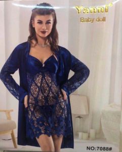 Nuisette + Déshabillé en Soie Divine Bleu XL