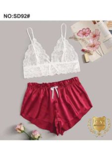 Ensemble Soie/Dentelle Rouge/Noir