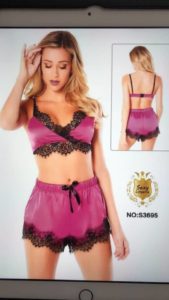 Ensemble Soie/Dentelle Rose Noir Taille Standard
