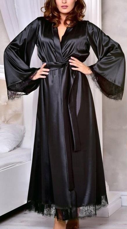 Long Kimono en Soie Noir Taille XL