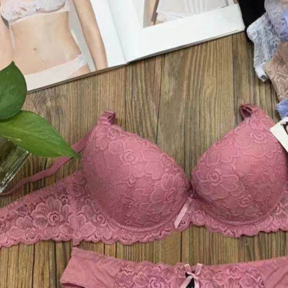 Ensemble Soutien-Gorge et Culotte Dentelle Bonnet B Rose