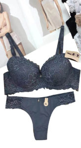 Ensemble String + Soutien-gorge Bonnet B Gris