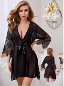 Kimono Noir avec Dentelle Taille S