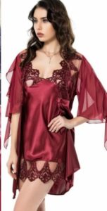 Ensemble Nuisette + Déshabillé en Soie Rouge Taille M