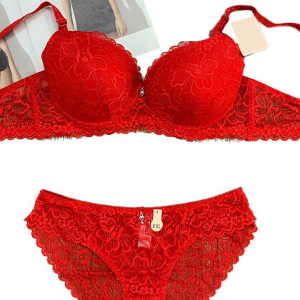 Ensemble Soutien-gorge bonnet D et Culotte Rouge Grande Taille